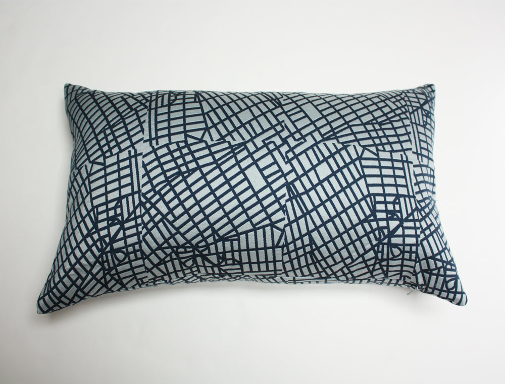 Luna textile, Blue Urban Grid Pillow Jaspid Studio